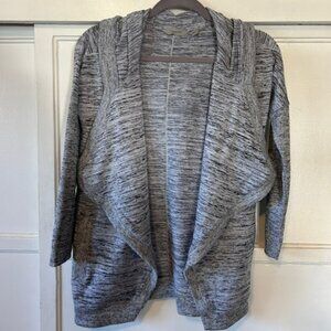Athleta Hooded Cardigan Sweater Women's Size XXs Gray Black 3/4 Sleeve Oversized